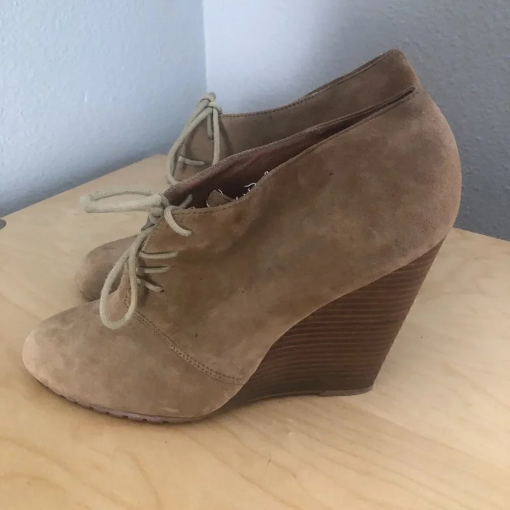 Aldo Suede Leather Wedge Bootie Women's EUR 40 US 9-9.5 Tan Chunky Sole NEW